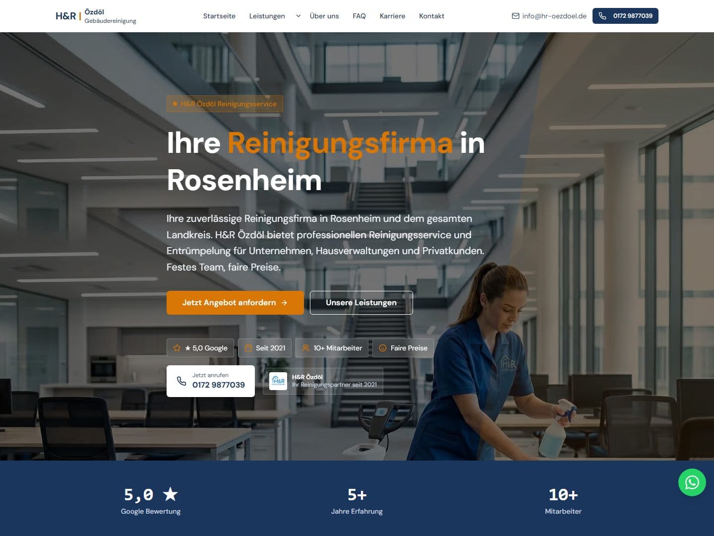 Startseite der Webseite von H&R Özdöl Gebäudereinigung aus Rosenheim